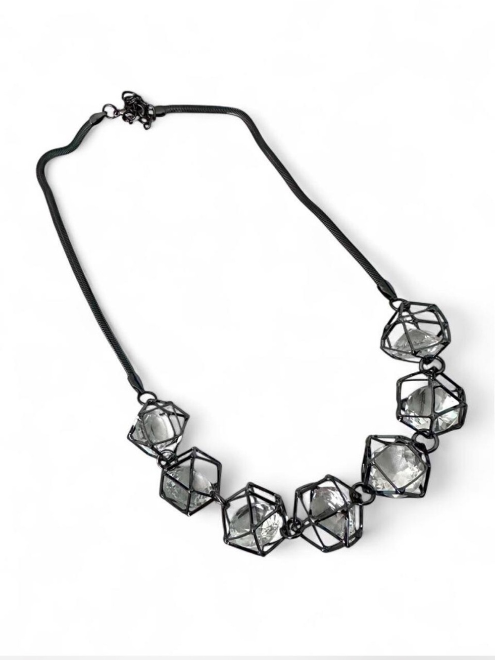 Modern Geometric Cage Crystal Necklace - Black